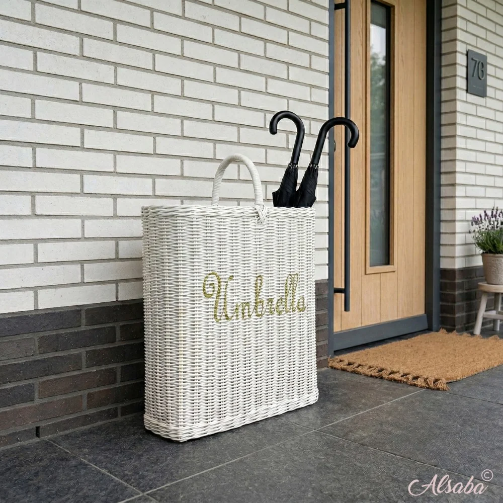 Best Style Living - Regenschirmkorb Rattan "Umbrella" White Regenschirmständer