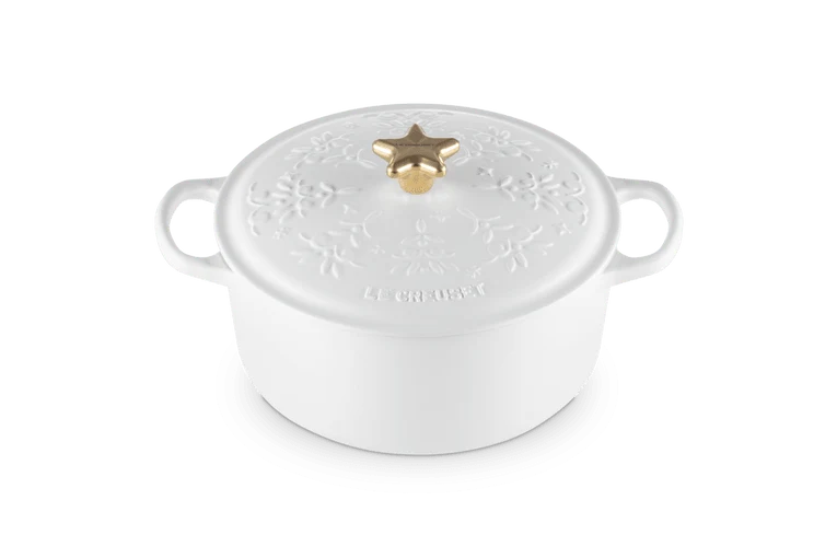 Le Creuset Schmortopf mit Weihnachtsbaum-Relief, weiß, Ø 24 cm / 4,2 l