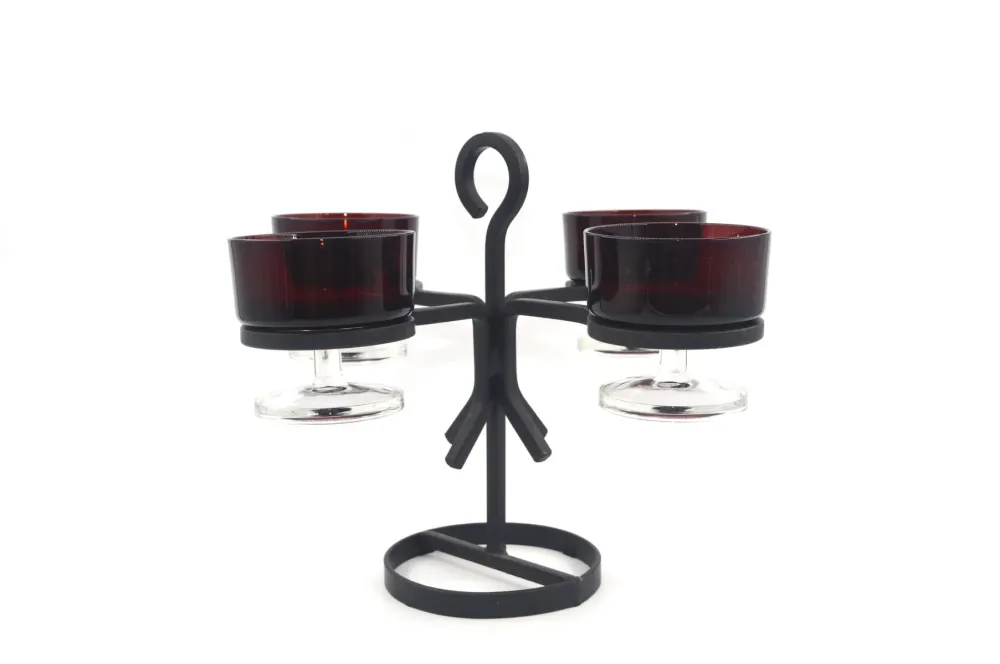 Dantoft Metall Kerzenhalter mit Luminarc Gläsern 1960 Danish Modern Design