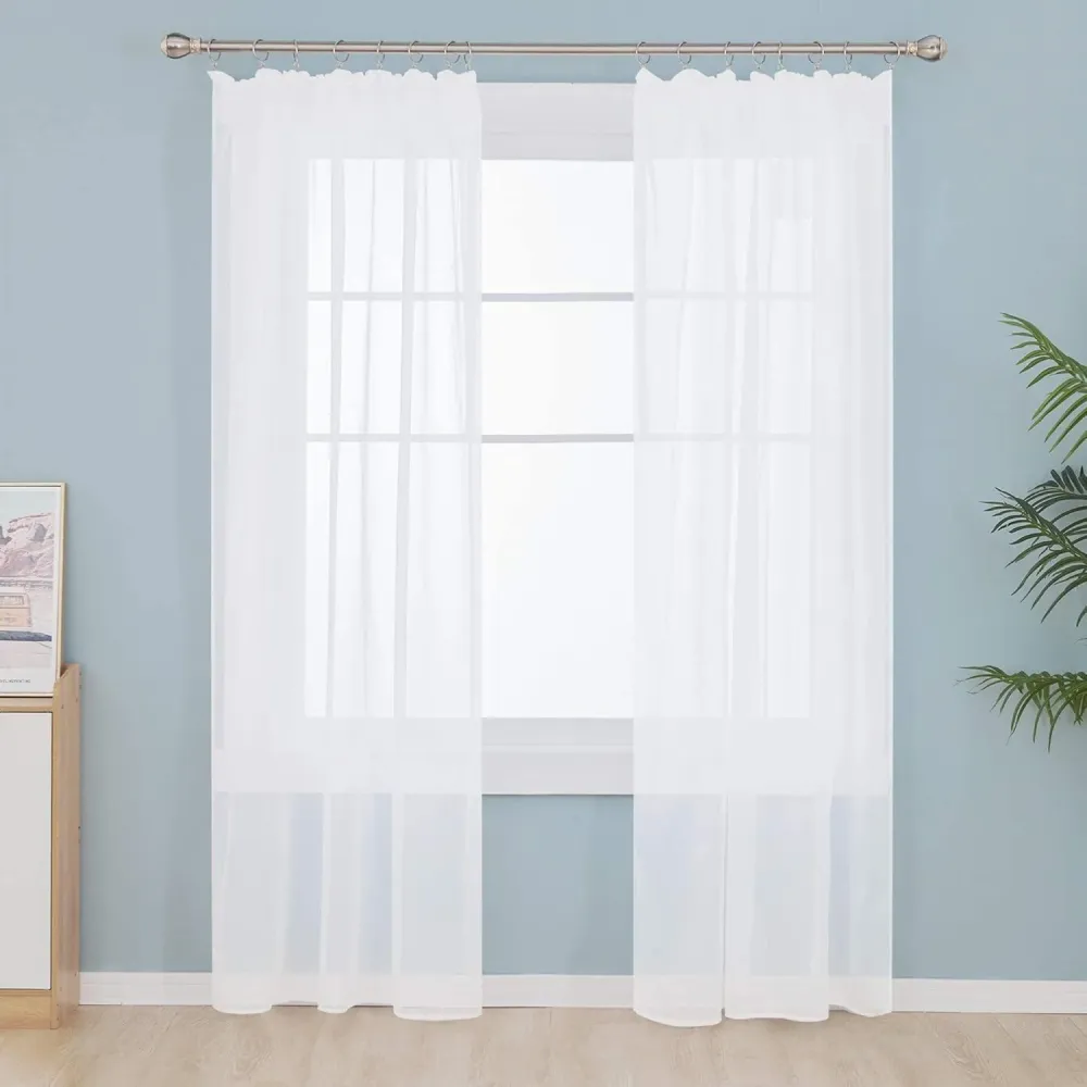 Deconovo Transparente Voile Gardinen 175x140cm Weiß 2er Set