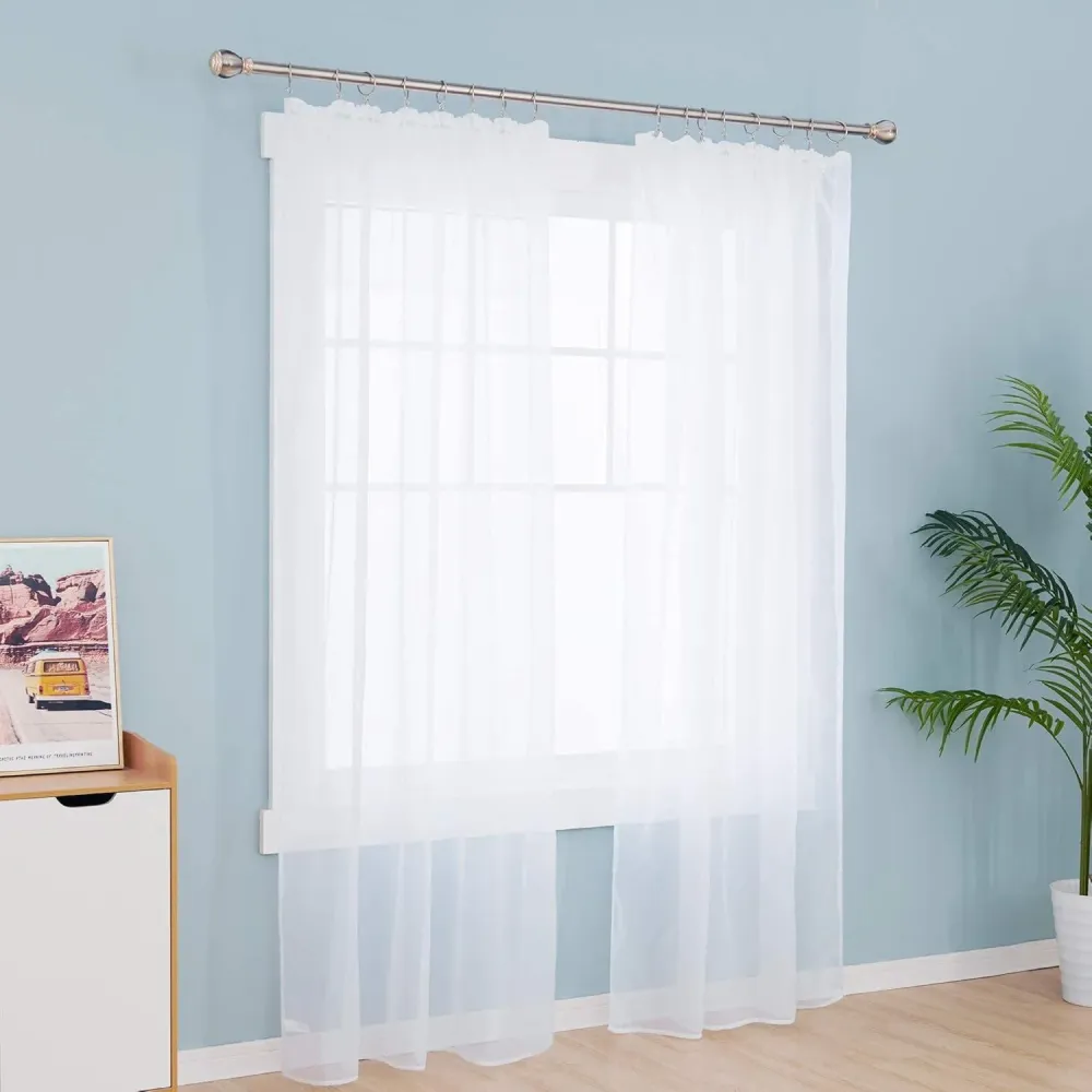 Deconovo Transparente Voile Gardinen 175x140cm Weiß 2er Set