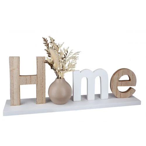 Dekoschriftzug "Home" mit Trockenblumen – stilvolles Wohnaccessoire aus MDF Naturtönen