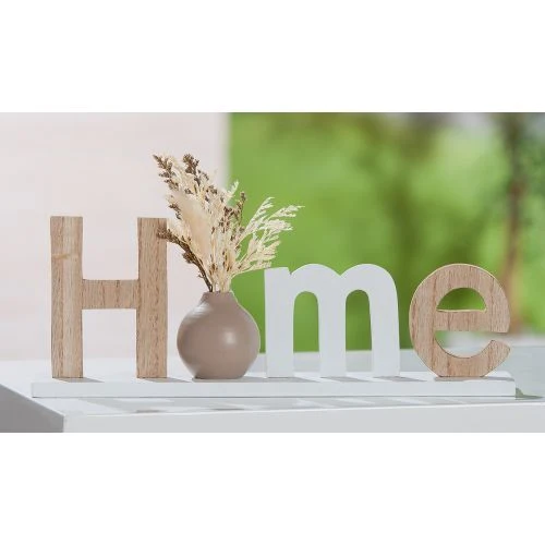 Dekoschriftzug "Home" mit Trockenblumen – stilvolles Wohnaccessoire aus MDF Naturtönen