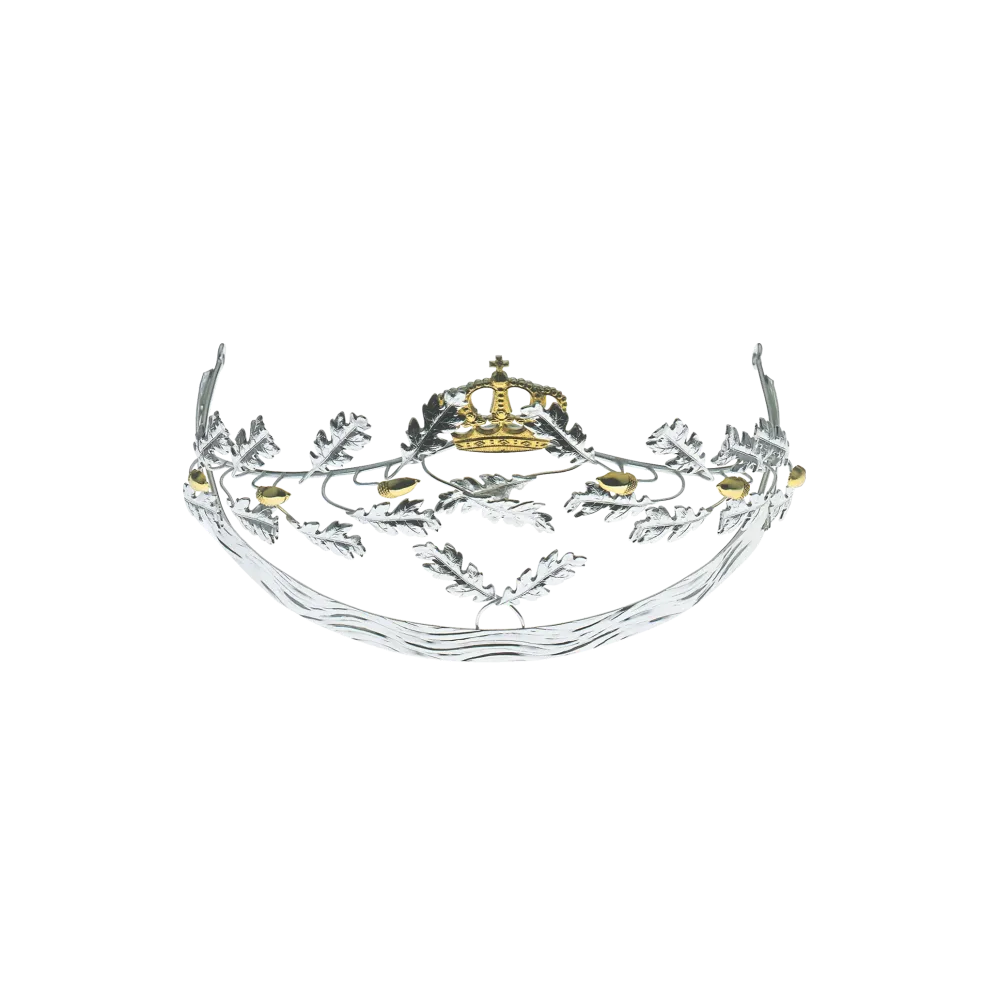 Diadem, Eicheln und Krone ziervergoldet, Messing, versilbert,