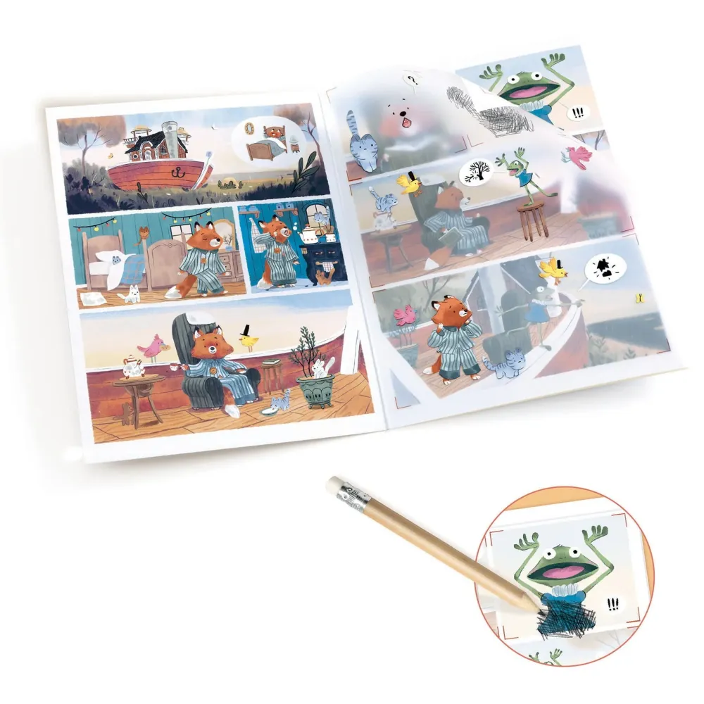 Djeco Kinder-Kunst-Set Abziehbild Comic-Buch Sailor und Gipsy