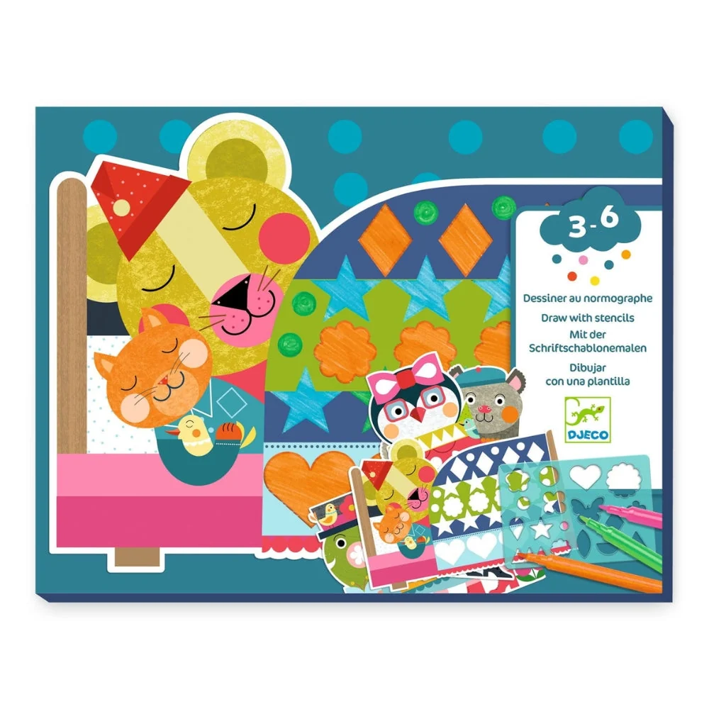 Djeco Kinder-Kunst-Set Malen mit Schablonen