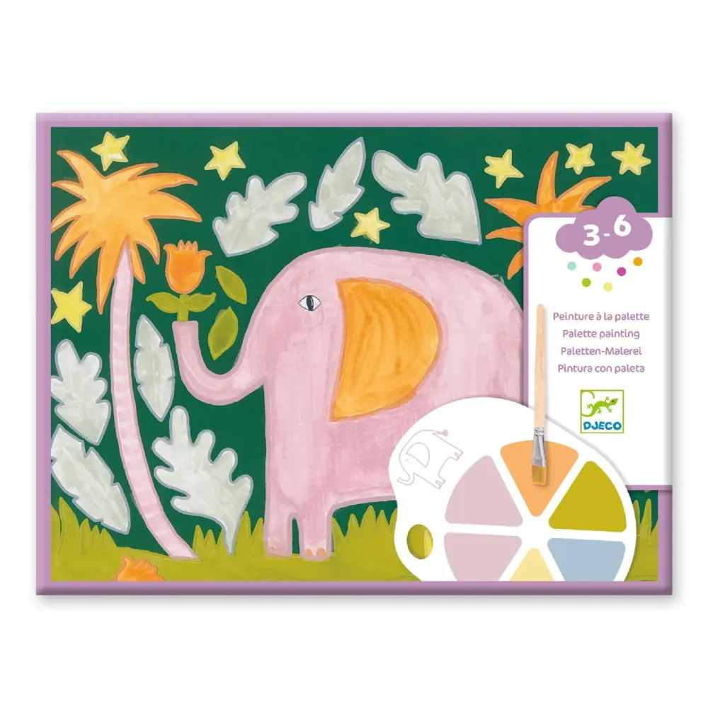 Djeco Kunstset für Kinder Malen mit Farbpalette Wilde Tiere