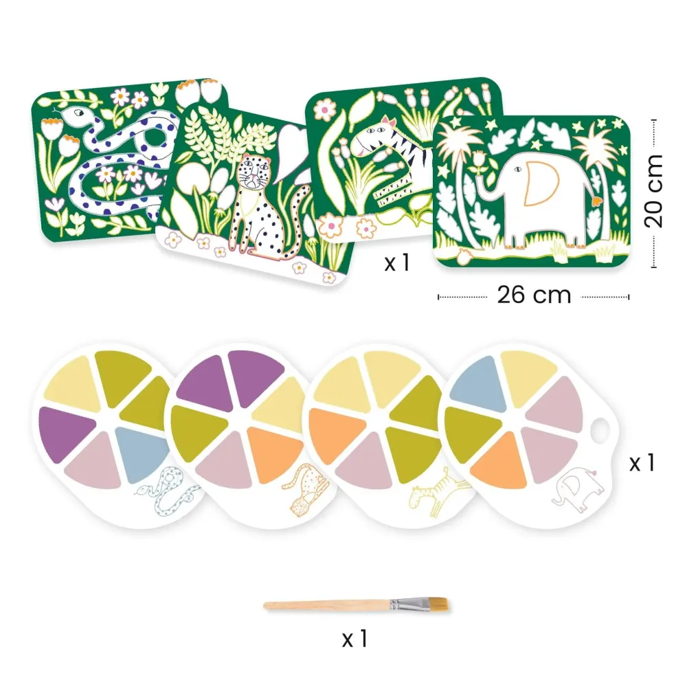 Djeco Kunstset für Kinder Malen mit Farbpalette Wilde Tiere