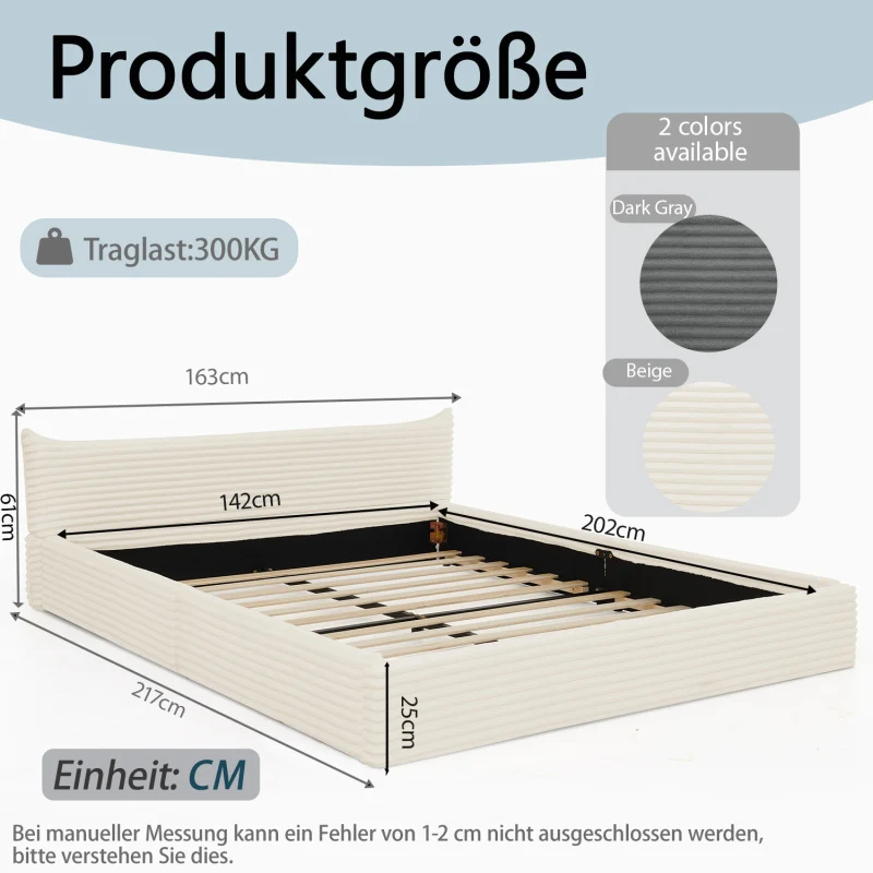 Doppelbett 140x200cm, mit Samtweichem Chenille-Bezug & Elegantem Kleinkantendesign am Kopfende, Beige (ohne Matratze)