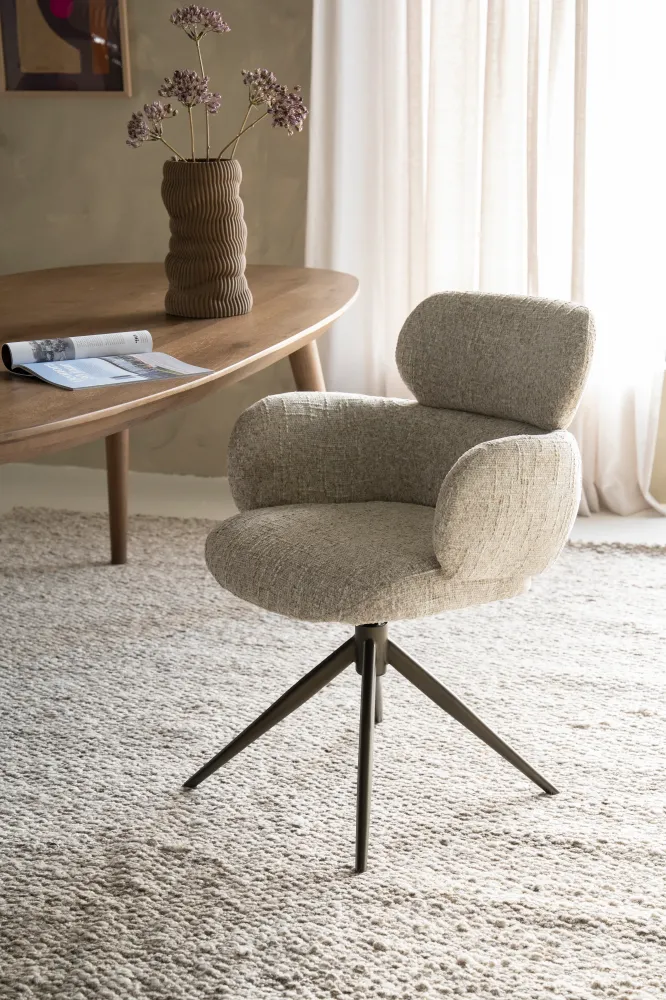 Drehstuhl DARCIO beige mit dunkelbraunem Fußteil