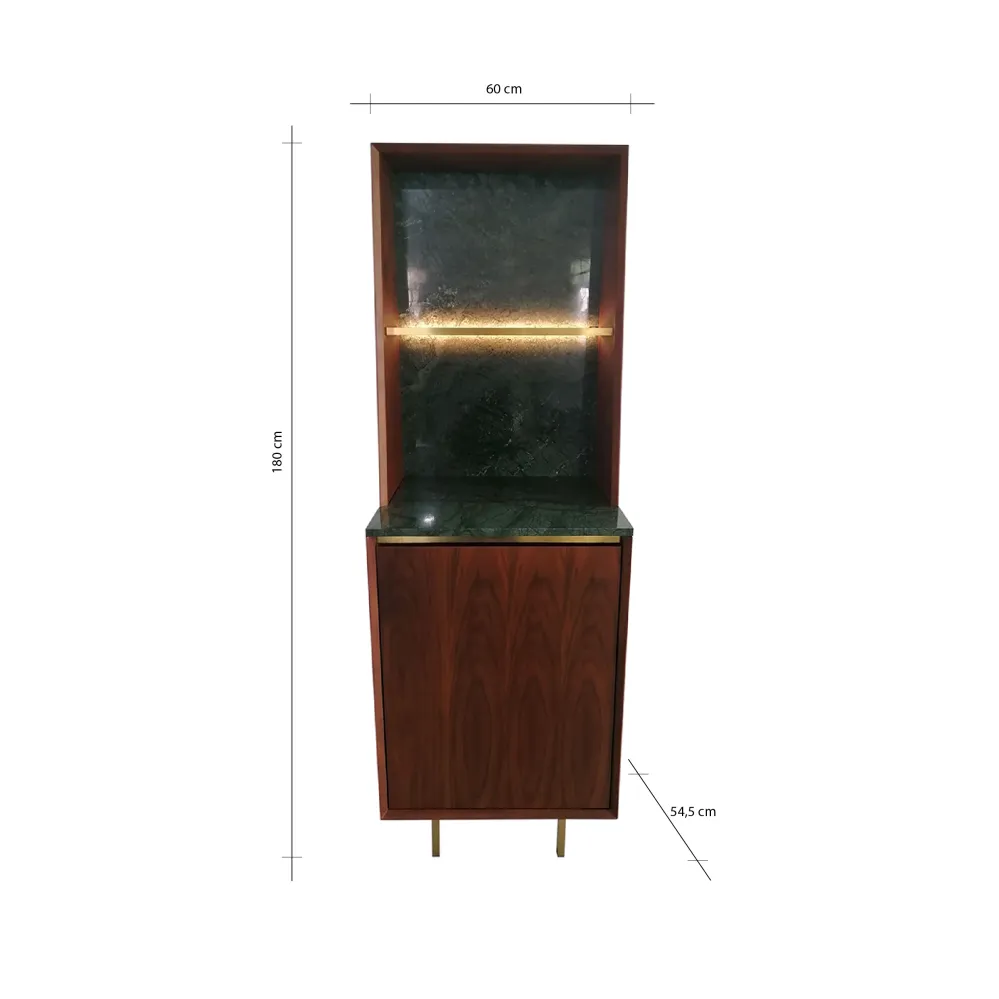Eleanor Weinkühlschrank 60x180cm - Walnussgrüner Marmor - Goldbein