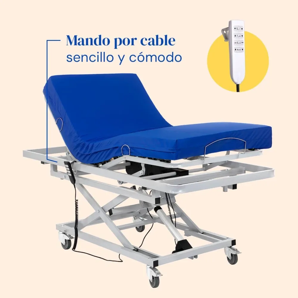 Elektrisch verstellbares Krankenhausbett mit Hubwagen und viskoelastischer Matratze Professional V3 - 105x200 cm