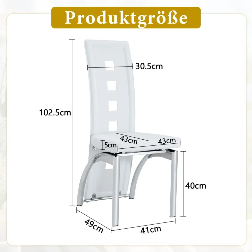 Esszimmerstuhl 2er Set Weiß PU Leder Europäisches Design mit Lochmuster Silberne Metallbeine 102,5 cm Hoch Modern für Essz...