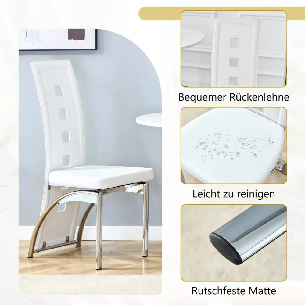 Esszimmerstuhl 2er Set Weiß PU Leder Europäisches Design mit Lochmuster Silberne Metallbeine 102,5 cm Hoch Modern für Essz...