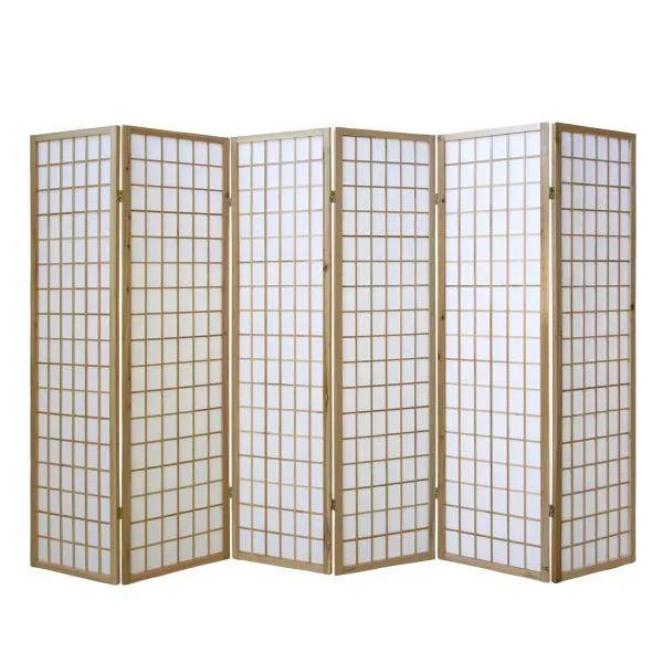 6 fach Holz Paravent Raumteiler Shoji natur