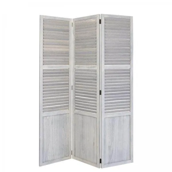 3 fach Paravent Raumteiler 045 Holz grau