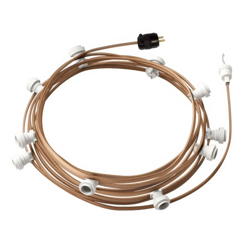 Gebrauchsfertige 12-Meter-Lichterkette mit 5 weißen Fassungen, Haken und Stecker – CM27