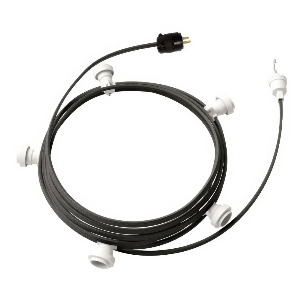 Gebrauchsfertige 25ft-Lichterkette mit 5 weißen Fassungen, Haken und Stecker – CM03