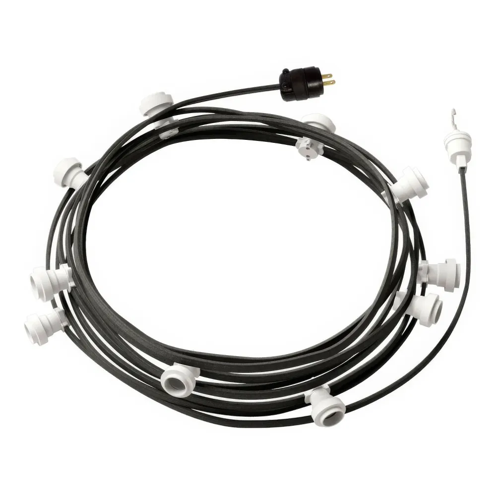Gebrauchsfertige 40ft-Lichterkette mit 5 weißen Fassungen, Haken und Stecker – CM03
