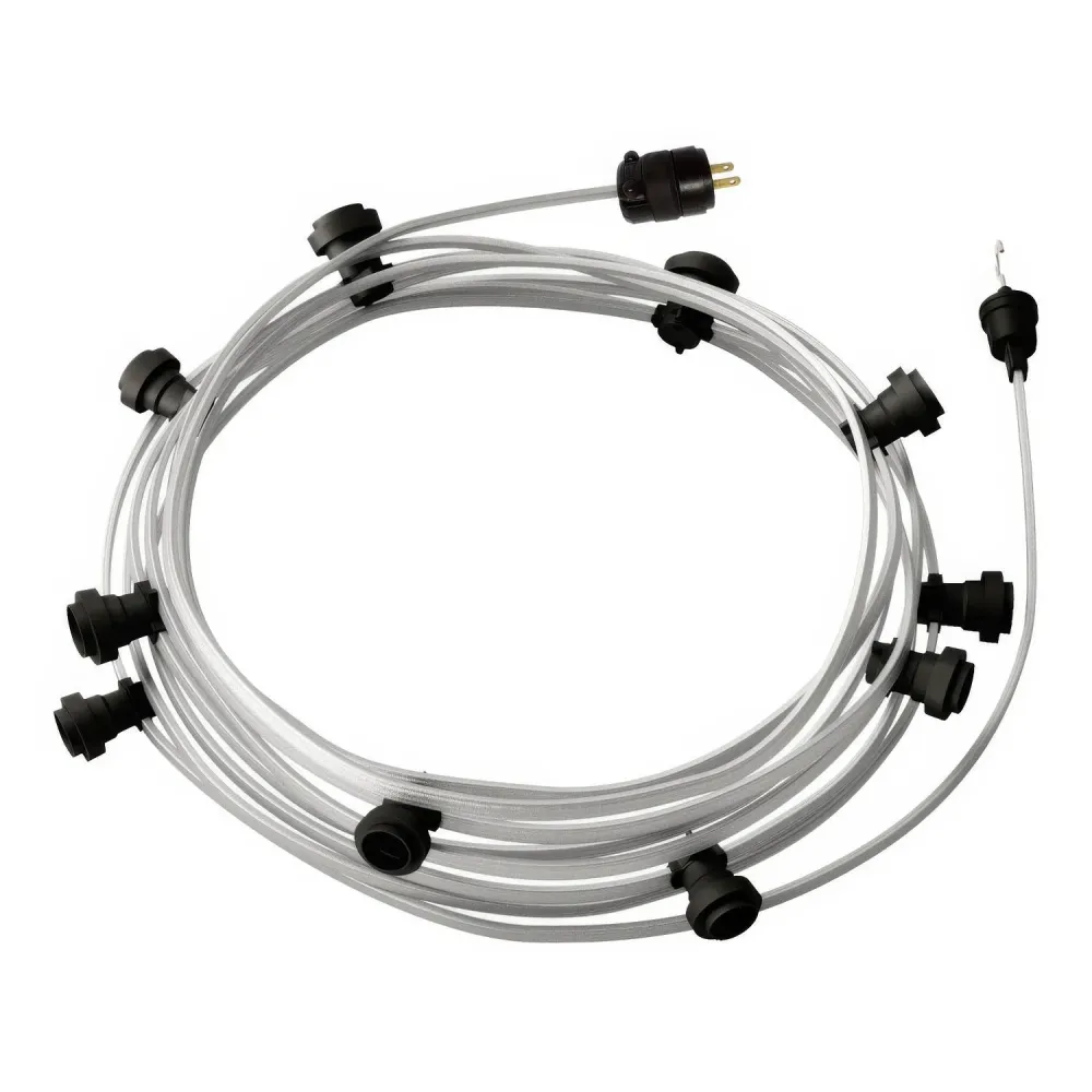Gebrauchsfertige 40-Fuß-Lichterkette mit 5 schwarzen Fassungen, Haken und Stecker – CM02