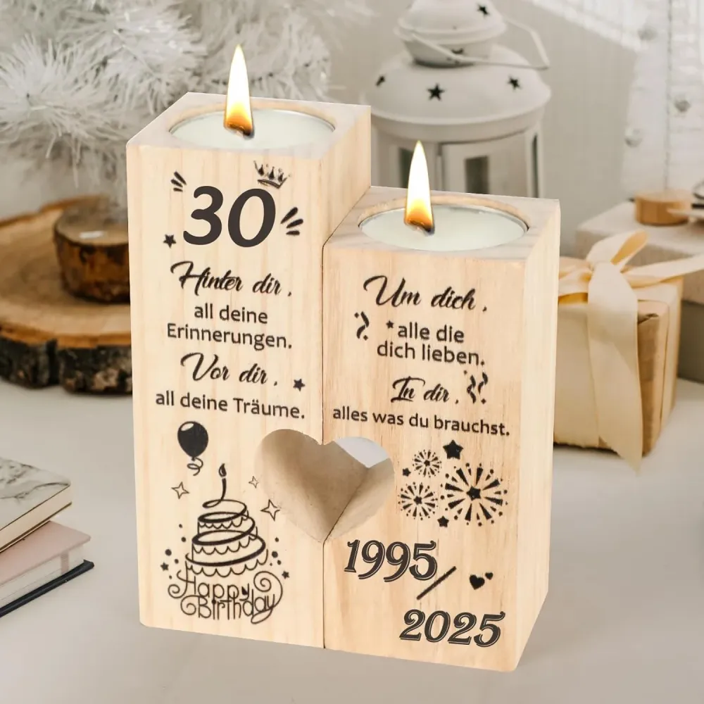 30. Geburtstag Deko Kerzenständer Set 1995 2025 Geschenk Frau Schwester