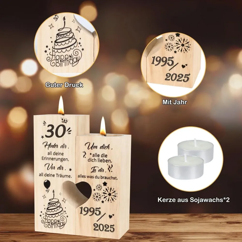 30. Geburtstag Deko Kerzenständer Set 1995 2025 Geschenk Frau Schwester