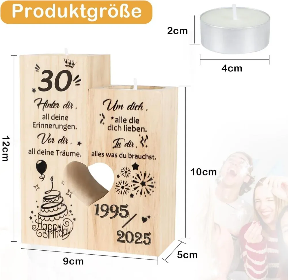 30. Geburtstag Deko Kerzenständer Set 1995 2025 Geschenk Frau Schwester