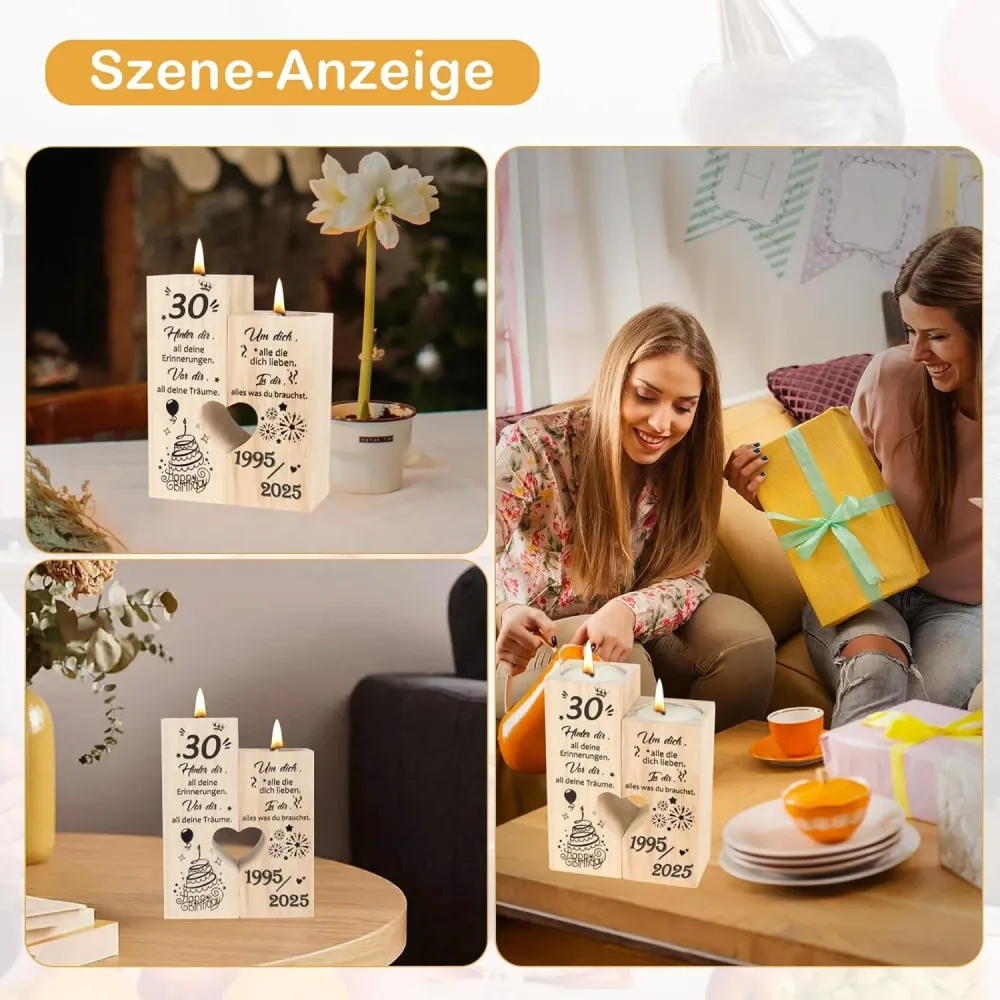 30. Geburtstag Deko Kerzenständer Set 1995 2025 Geschenk Frau Schwester