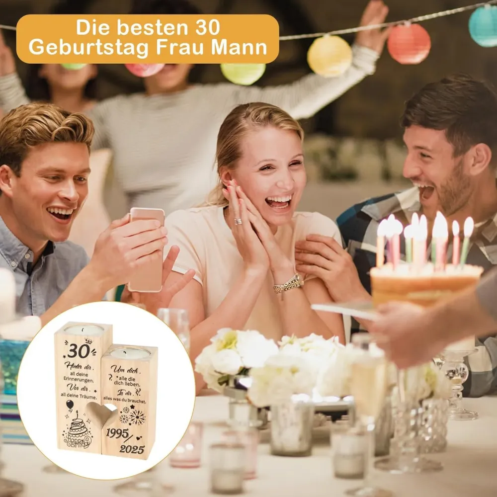 30. Geburtstag Deko Kerzenständer Set 1995 2025 Geschenk Frau Schwester