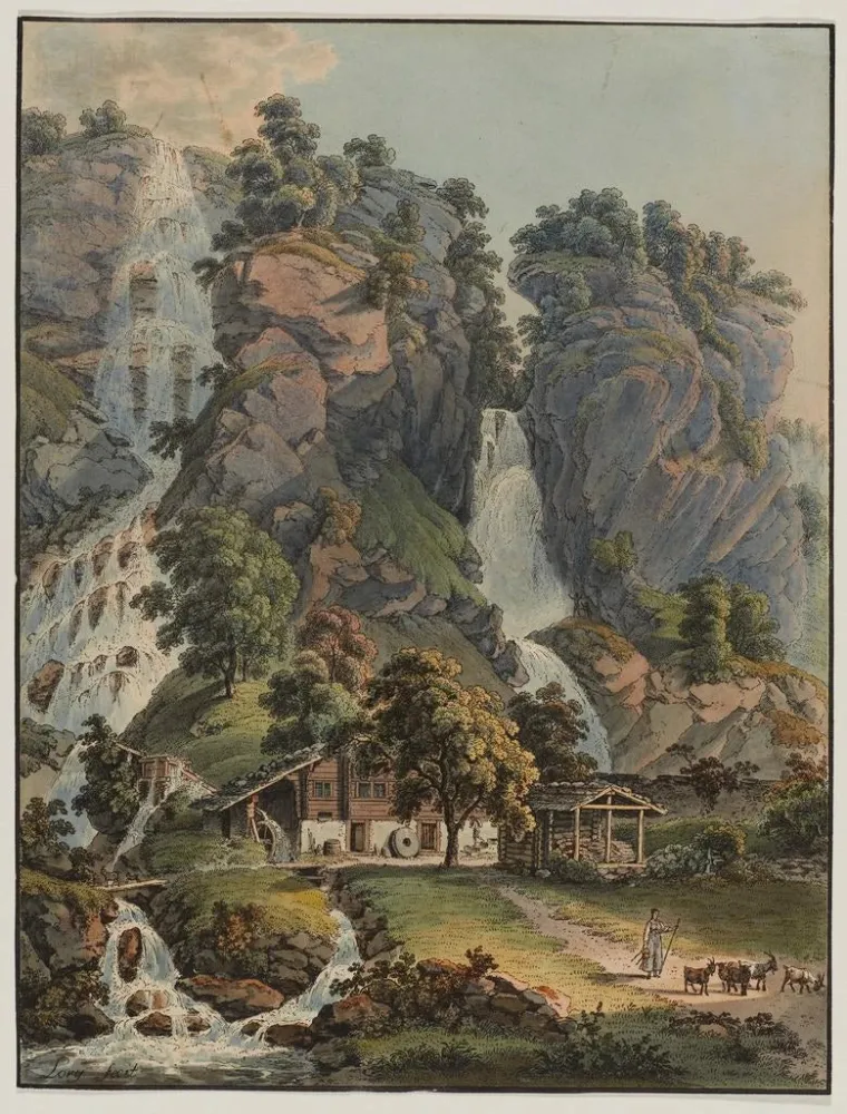 Gemälde Chutes du Dorf et Alpbach à Meyringen - Gabriel Lory L'ancien