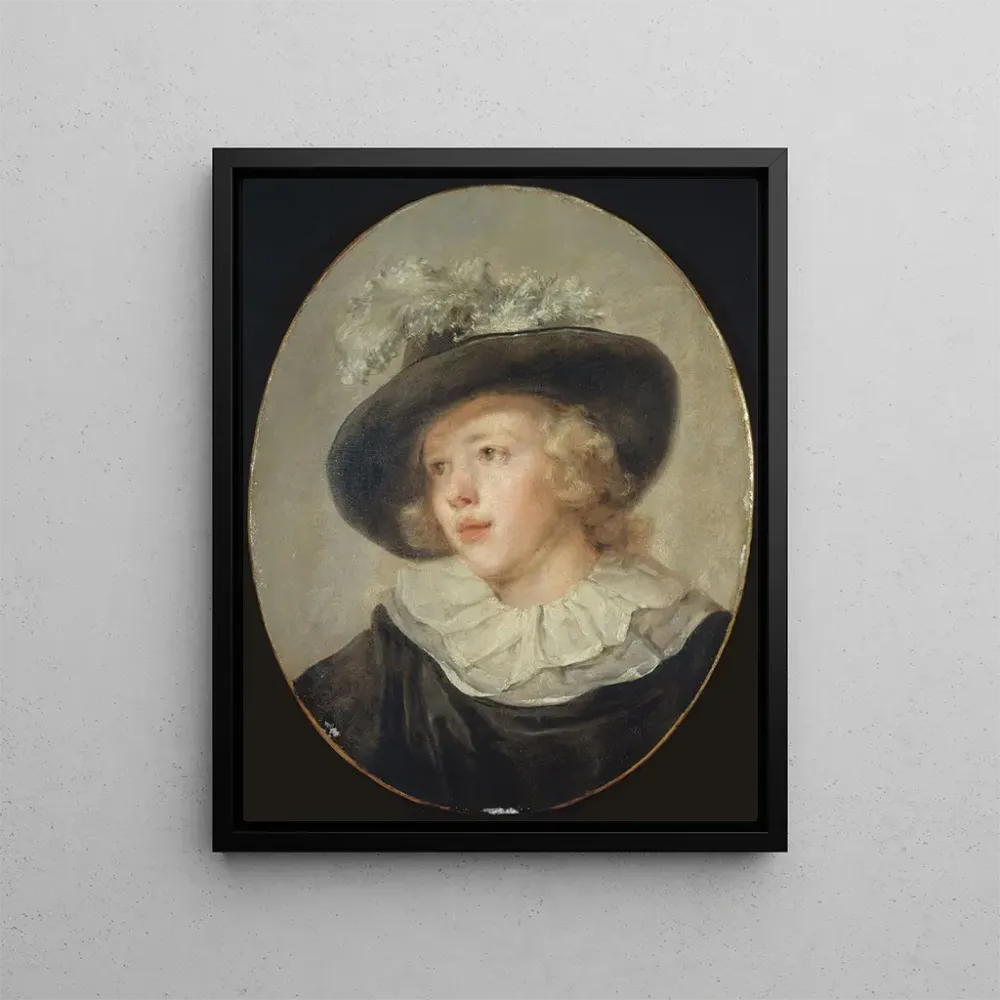 Gemälde Portrait eines jungen Jungen mit einem Federhut - Jean - Honoré Fragonard