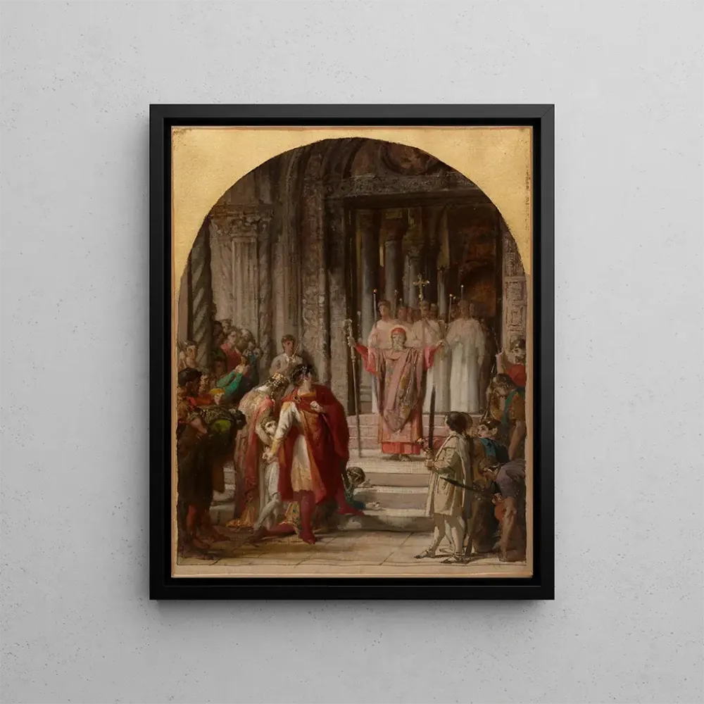 Gemälde Saint Ambroise verbietet dem Kaiser Theodosius den Zutritt zum Heiligtum, schuldig des Mordes den Einwohnern von A...