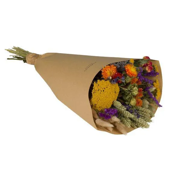 Getrocknete Blumen – Feld Blumenstrauß Groß – Orange – ↕60cm – Rustikales Trockenblumenarrangement mit Lila Gelb Pastelltö...