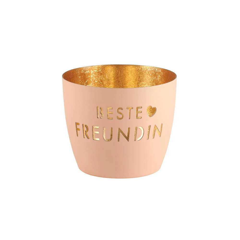 Gift Company Windlicht Madras Beste Freundin M, Teelichthalter, Kerzenhalter, Eisen, Pastellorange / Gold, H 8.5 cm, 11222...