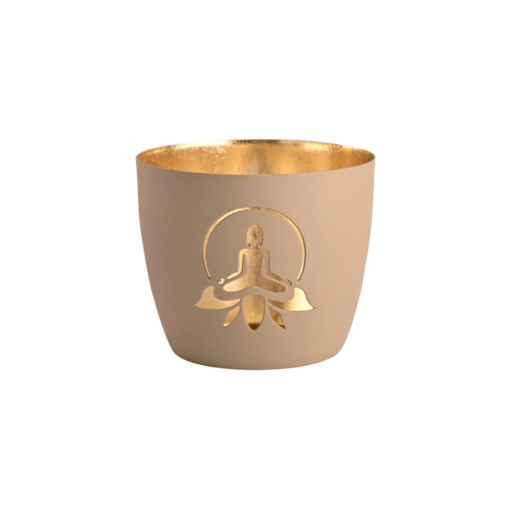 Gift Company Windlicht Madras Lotus Yoga Silhouette M, Teelichthalter, Kerzenhalter, Eisen, sandstone / Gold, H 8.5 cm, 11...