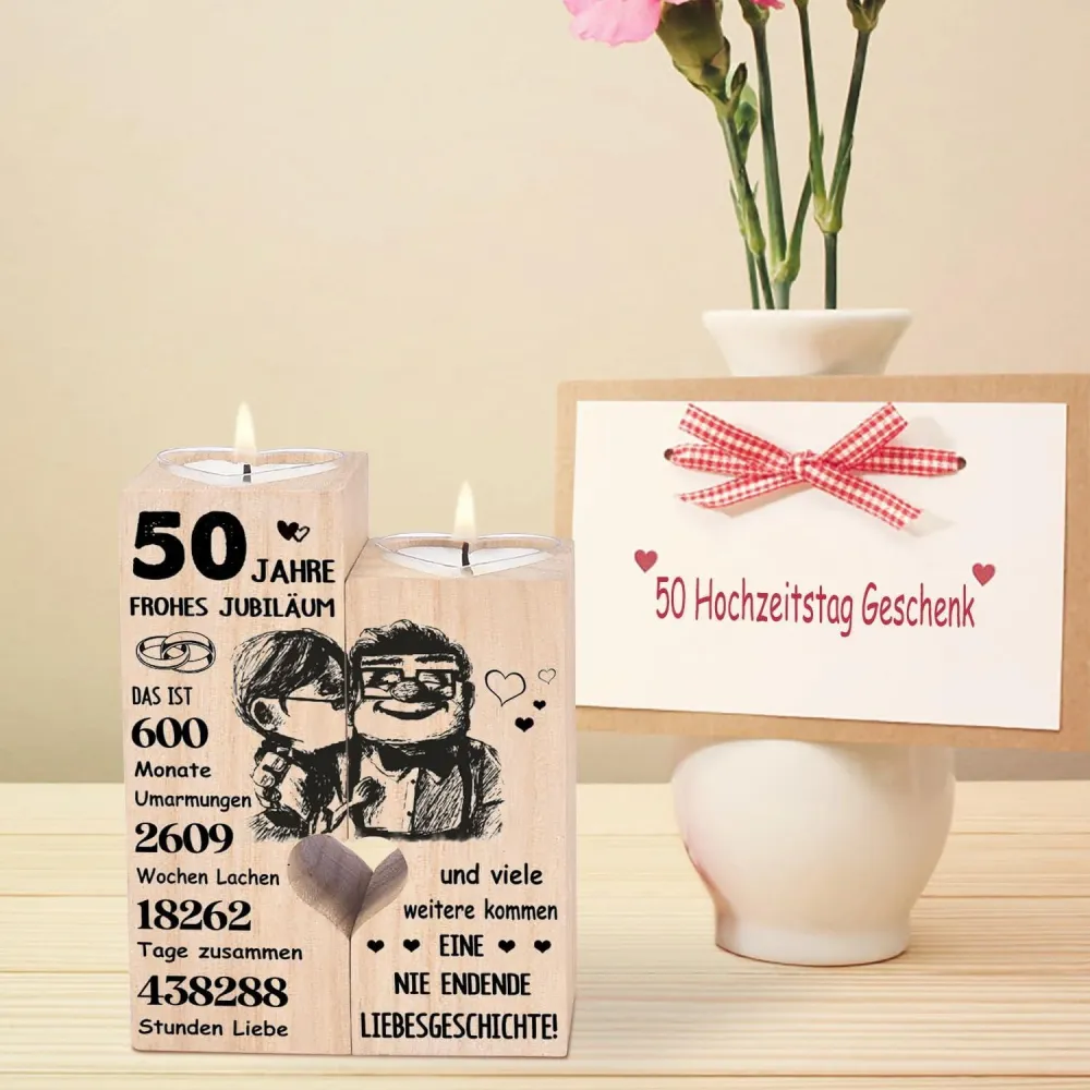 Goldene Hochzeit Kerzenständer Holz 50. Hochzeitstag