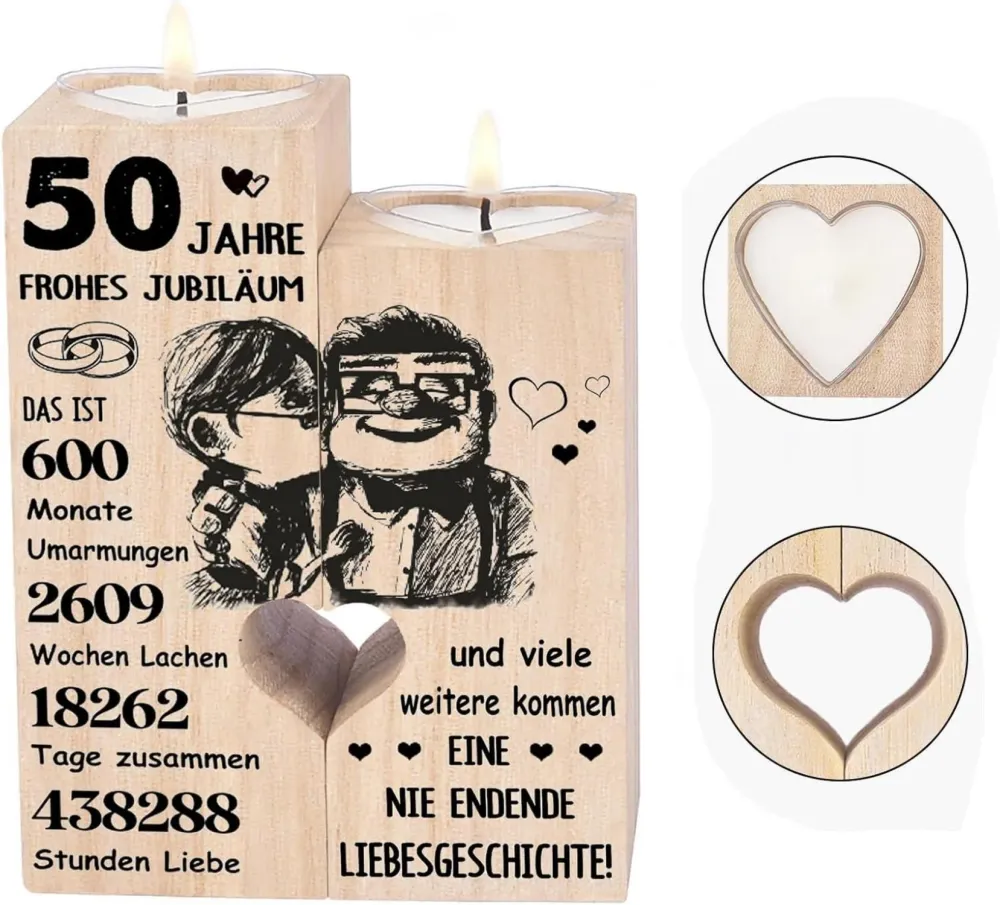 Goldene Hochzeit Kerzenständer Holz 50. Hochzeitstag