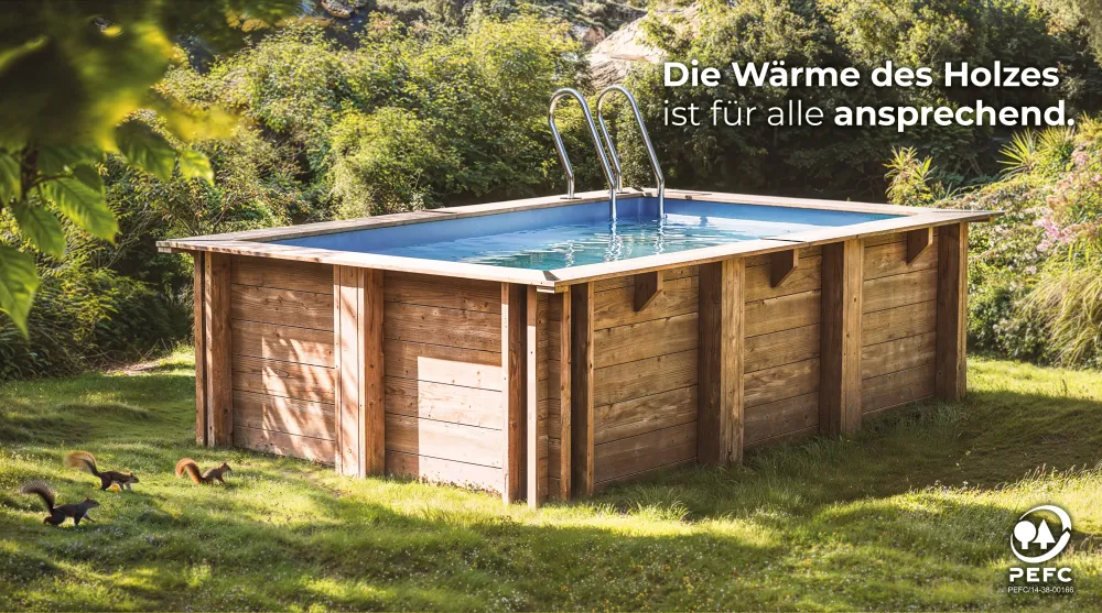 GRE Echtholzpoolset EVORA 620x420x133 cm inkl. Sommer und Winterabdeckung