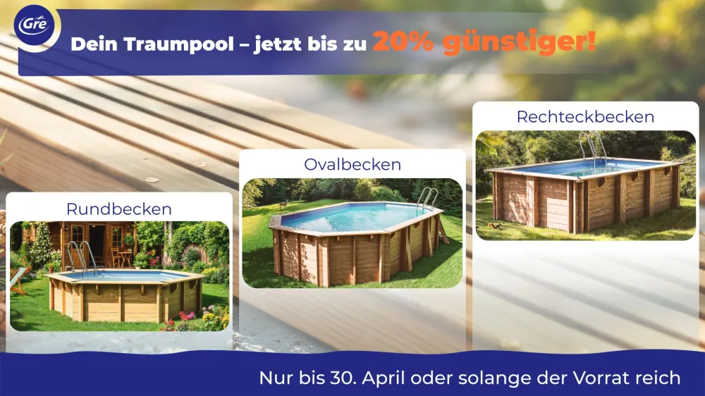 GRE Echtholzpoolset EVORA 620x420x133 cm inkl. Sommer und Winterabdeckung