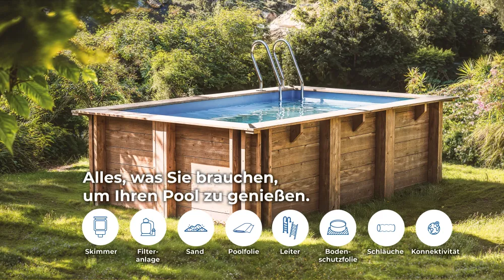 GRE Echtholzpoolset EVORA 620x420x133 cm inkl. Sommer und Winterabdeckung