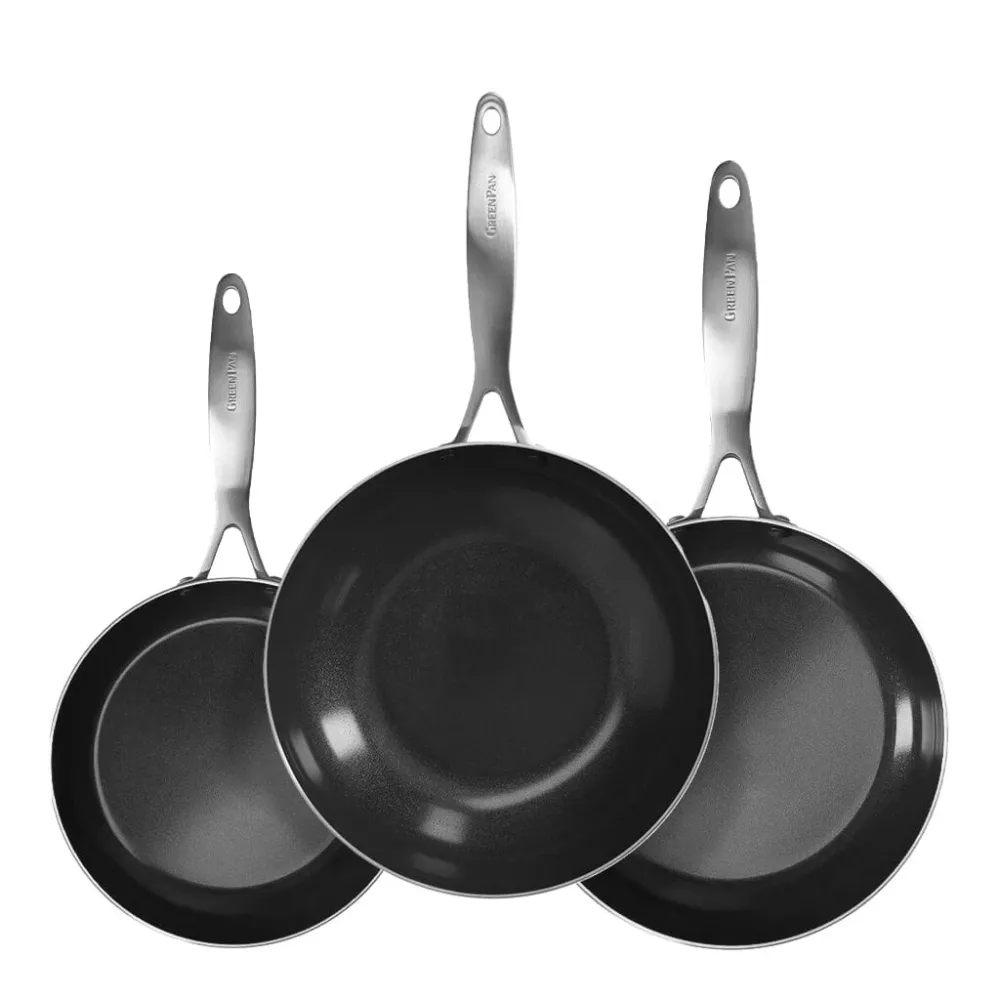 GreenPan - Geneva 3-teiliges Pfannenset 18/24/28 cm - 2 Bratpfannen + Wok