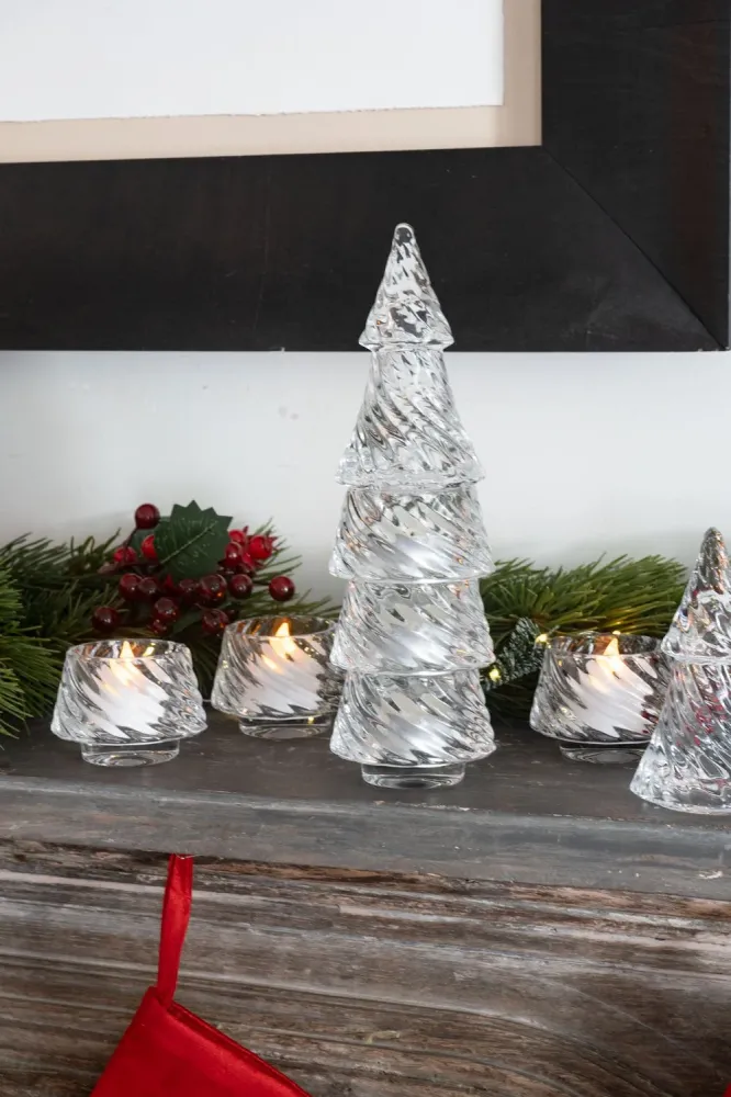 Großer abnehmbarer Kerzenhalter aus Glas mit transparentem Baum-Design