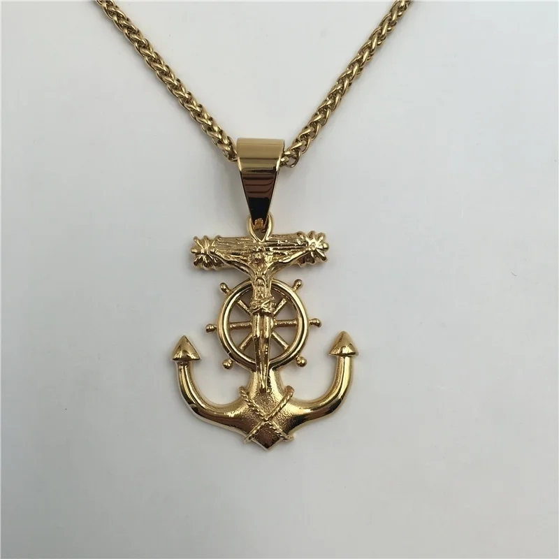 Halskette mit Anker und christlichem Kreuz