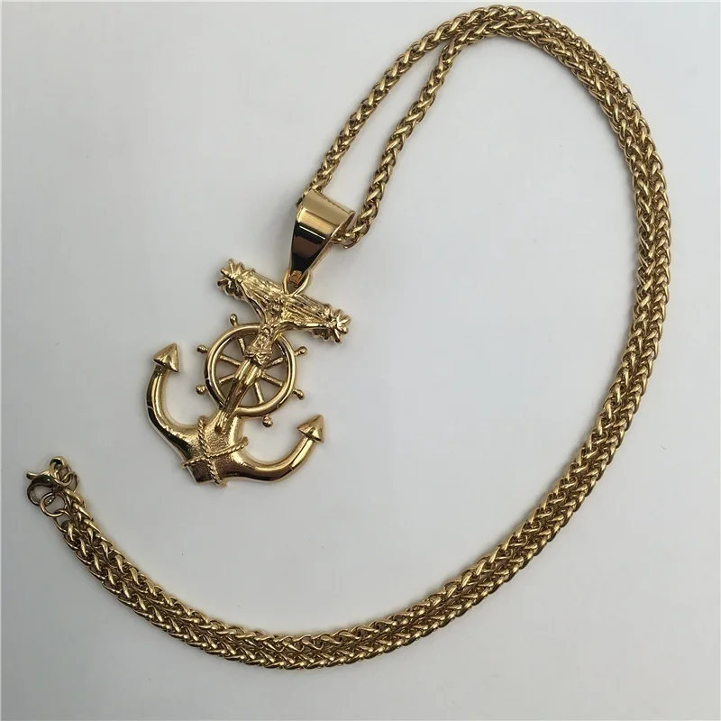 Halskette mit Anker und christlichem Kreuz