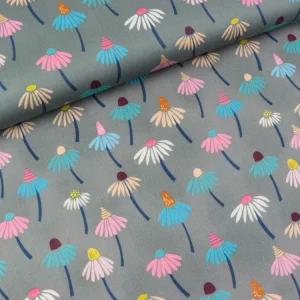 Hamburger Liebe New Cotton Satin Webware Queens United Daisies bunt auf Grau