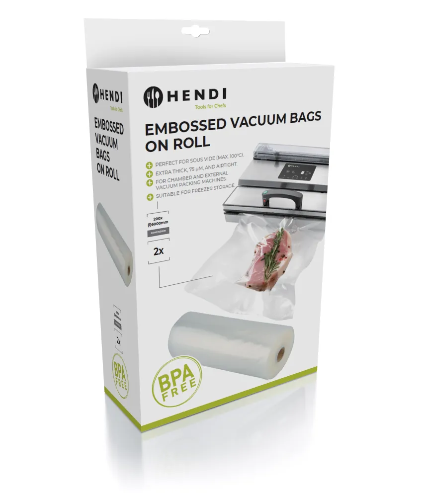 Hendi Vakuumbeutel mit geprägtem Siegel auf einer Rolle – Sous Vide Beutel – 28 x 600 cm – Passend für FoodSaver Vakuumier...