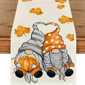 Herbst Tischläufer Kürbisse Ahornblätter 40x140 cm Beige