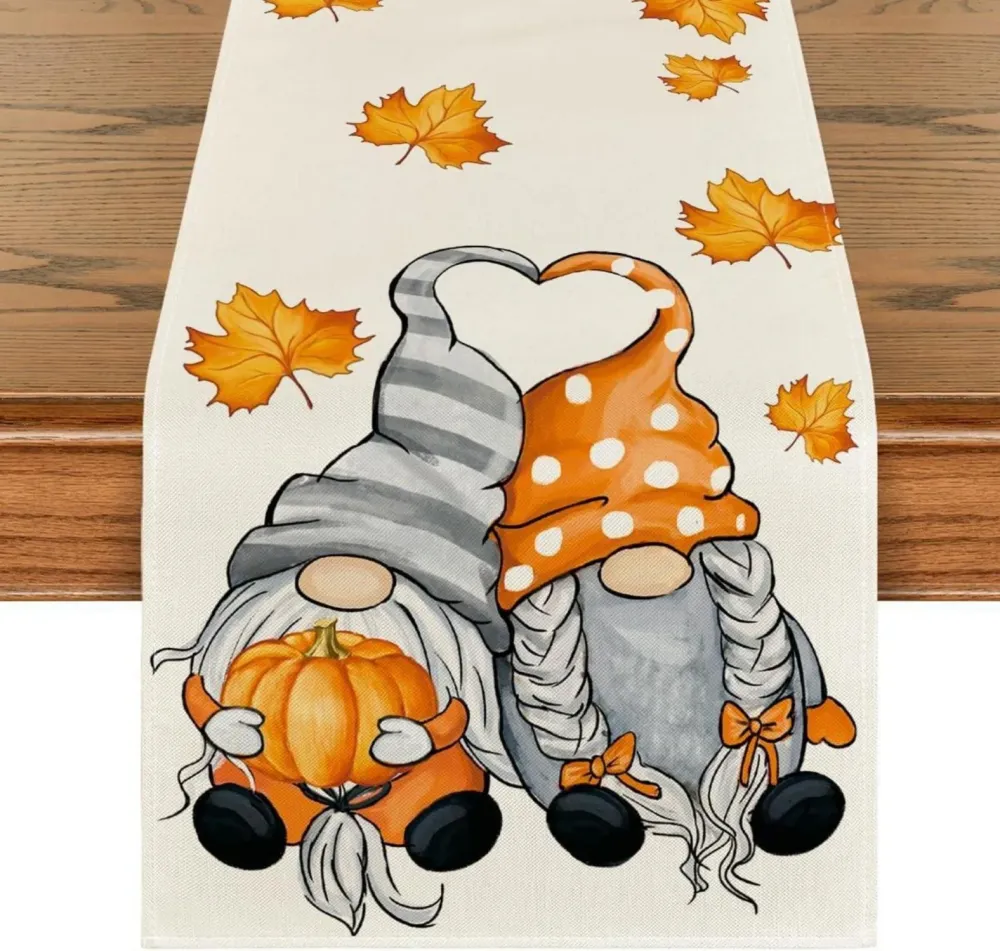 Herbst Tischläufer Kürbisse Ahornblätter 40x140 cm Beige