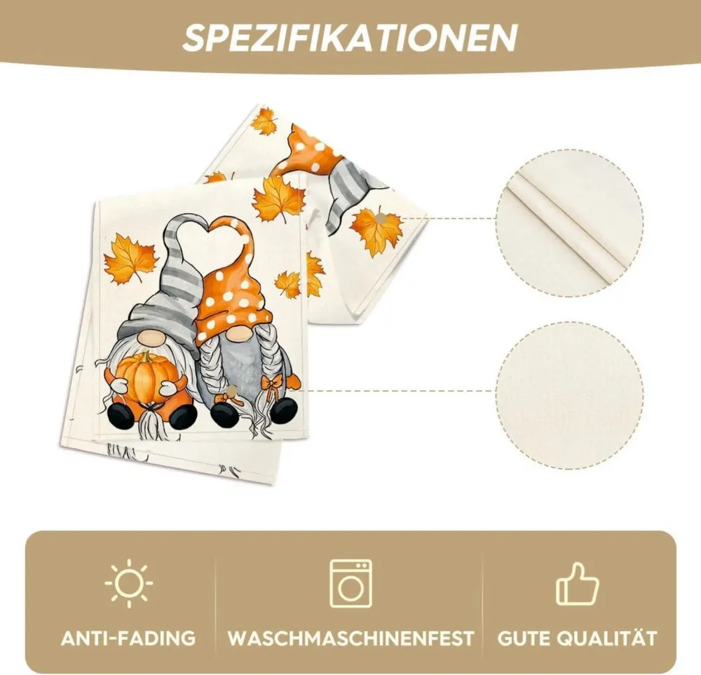 Herbst Tischläufer Kürbisse Ahornblätter 40x140 cm Beige