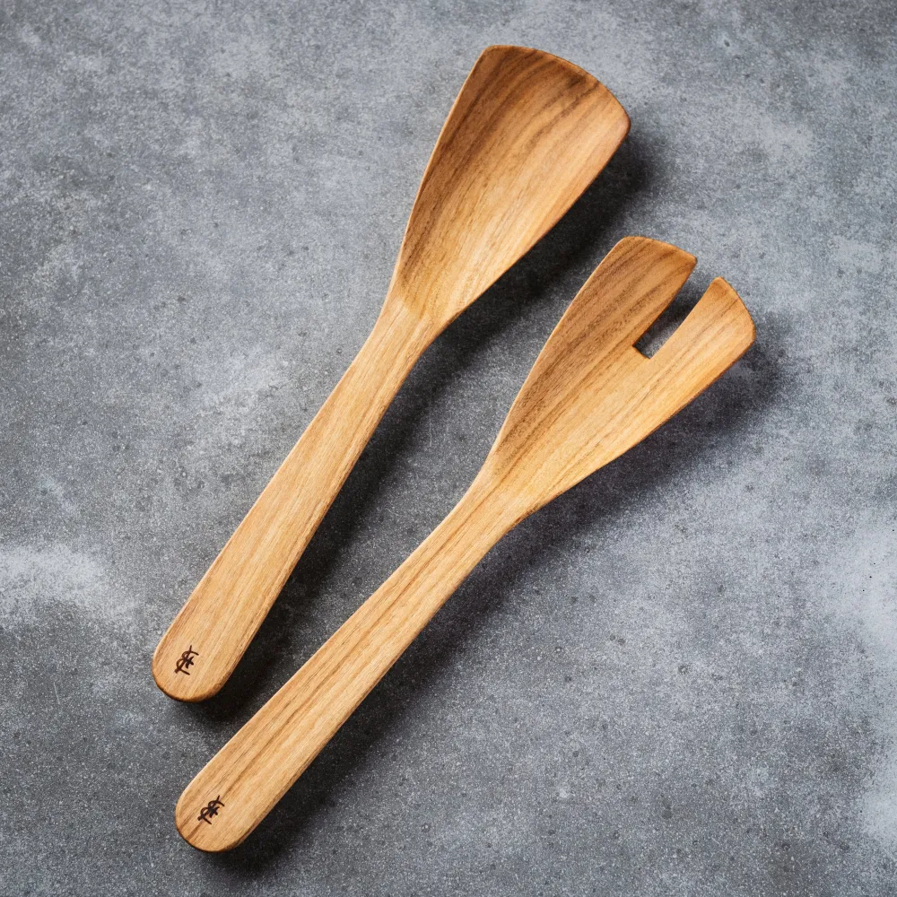 Hergen Böttcher, Salatbesteck, handgedrechselt, 2 teilig, Kirschenholz, 25cm x 6cm
